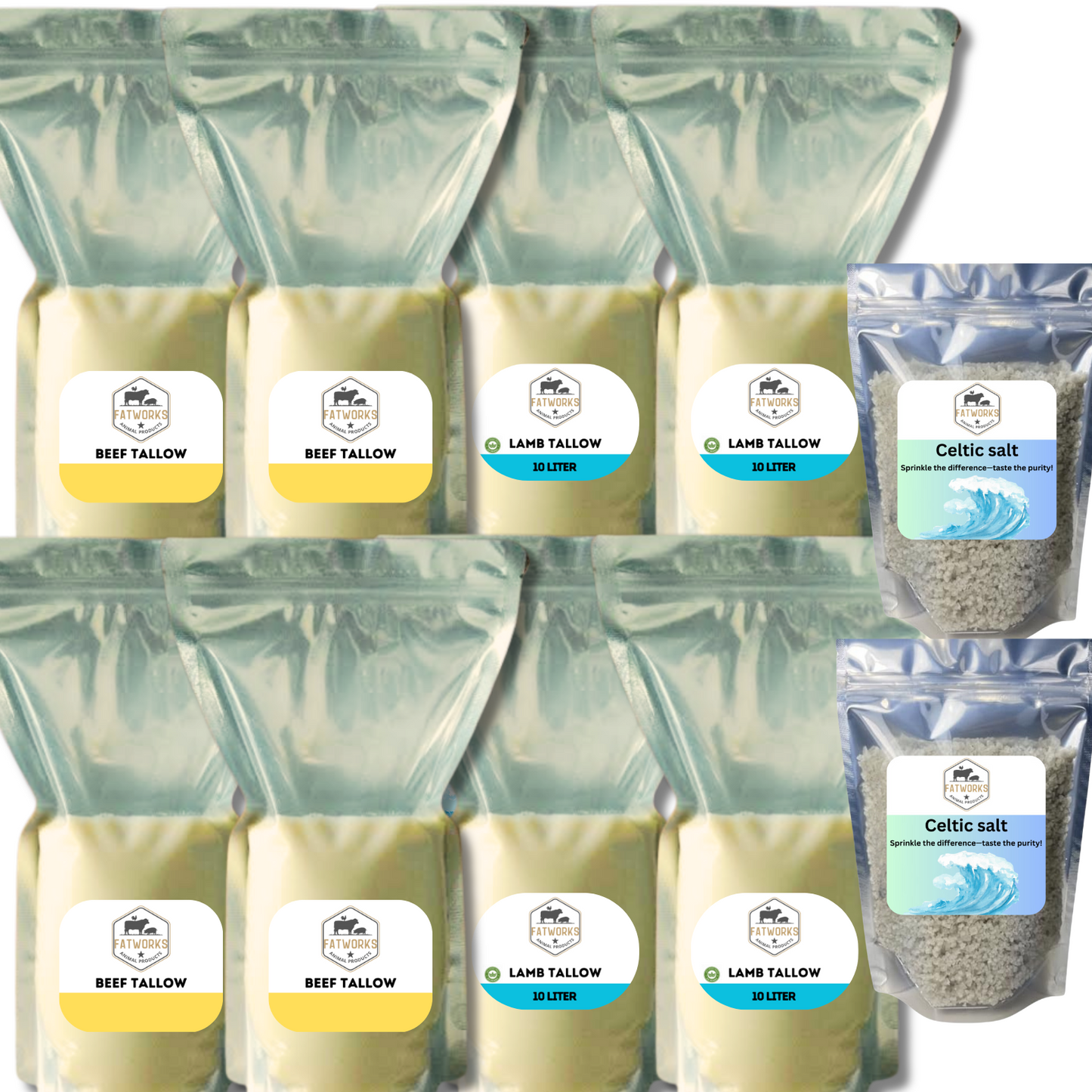 4kg Beef Tallow, 4kg Lamb Tallow and 200g Celtic Salt