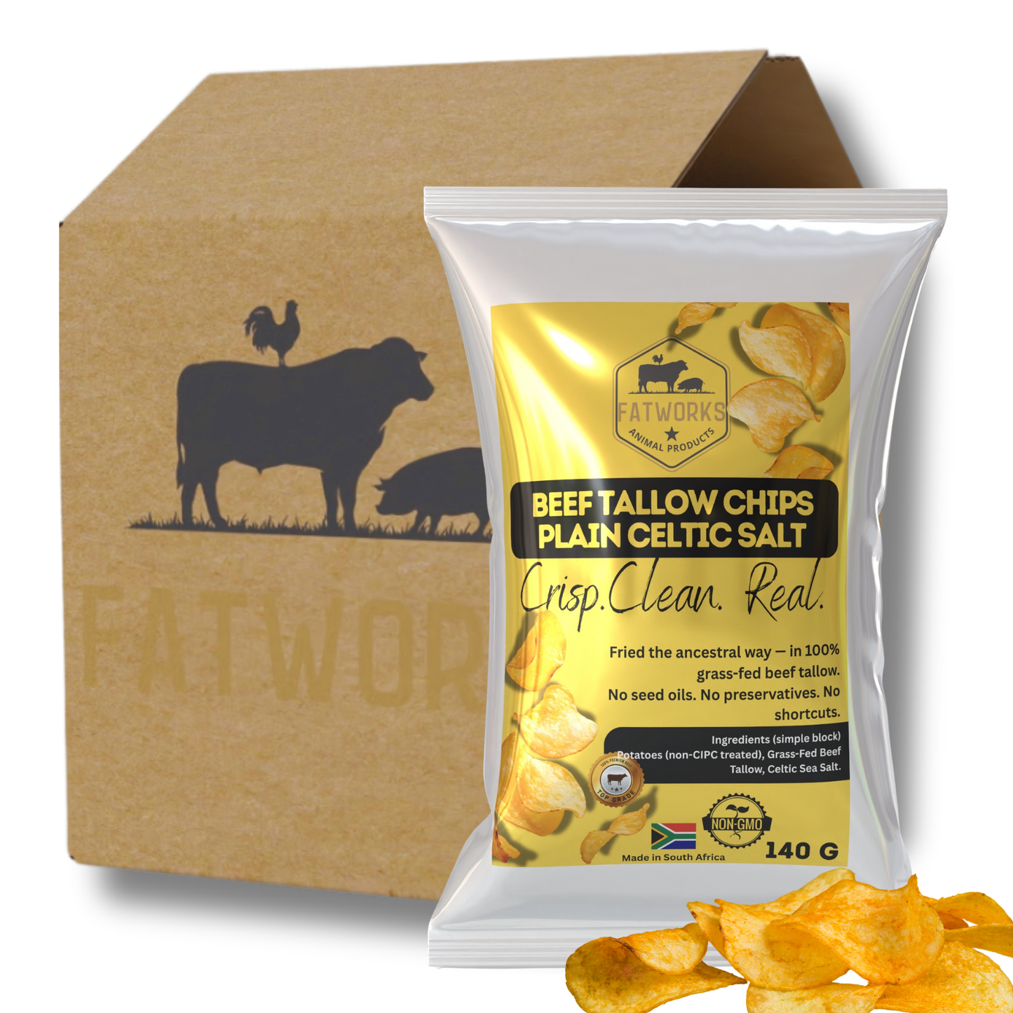 4 x 140g Beef Tallow Chips — Plain Celtic Salt