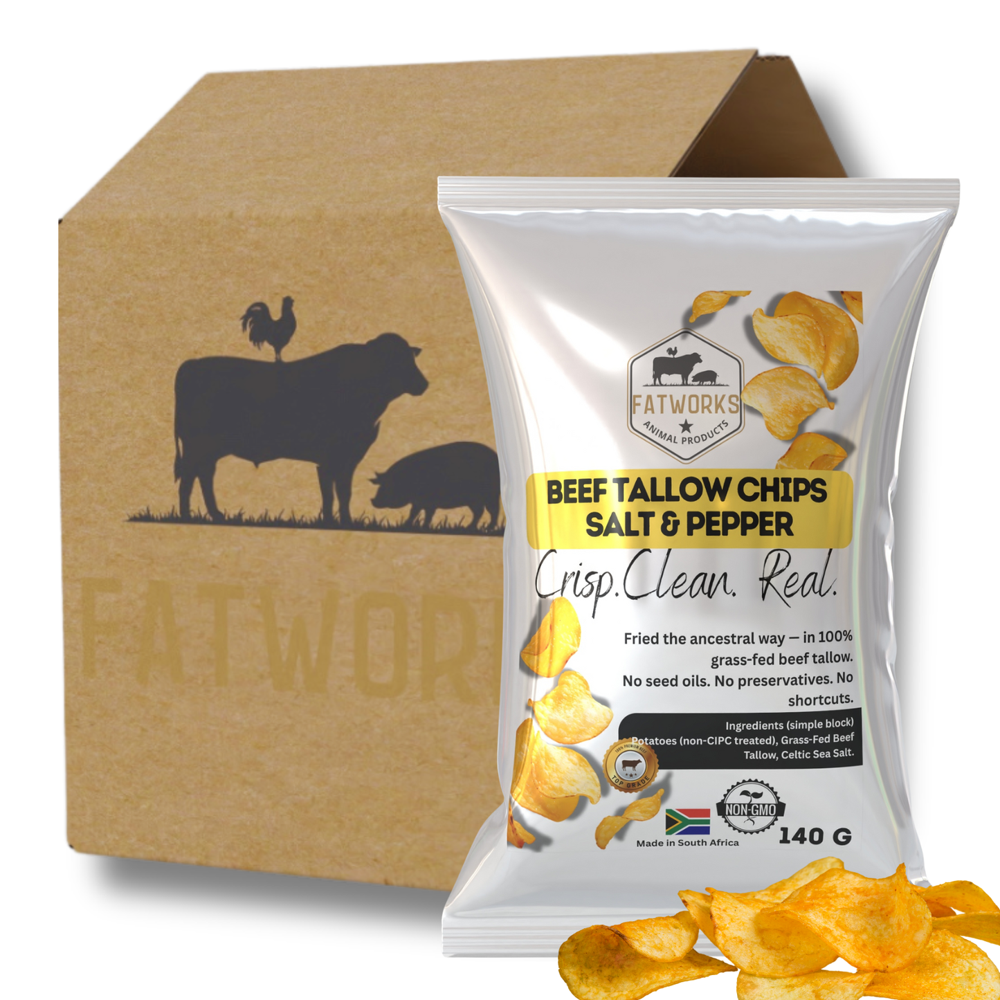 4 x 140g Beef Tallow Chips — Celtic Salt & Black Pepper