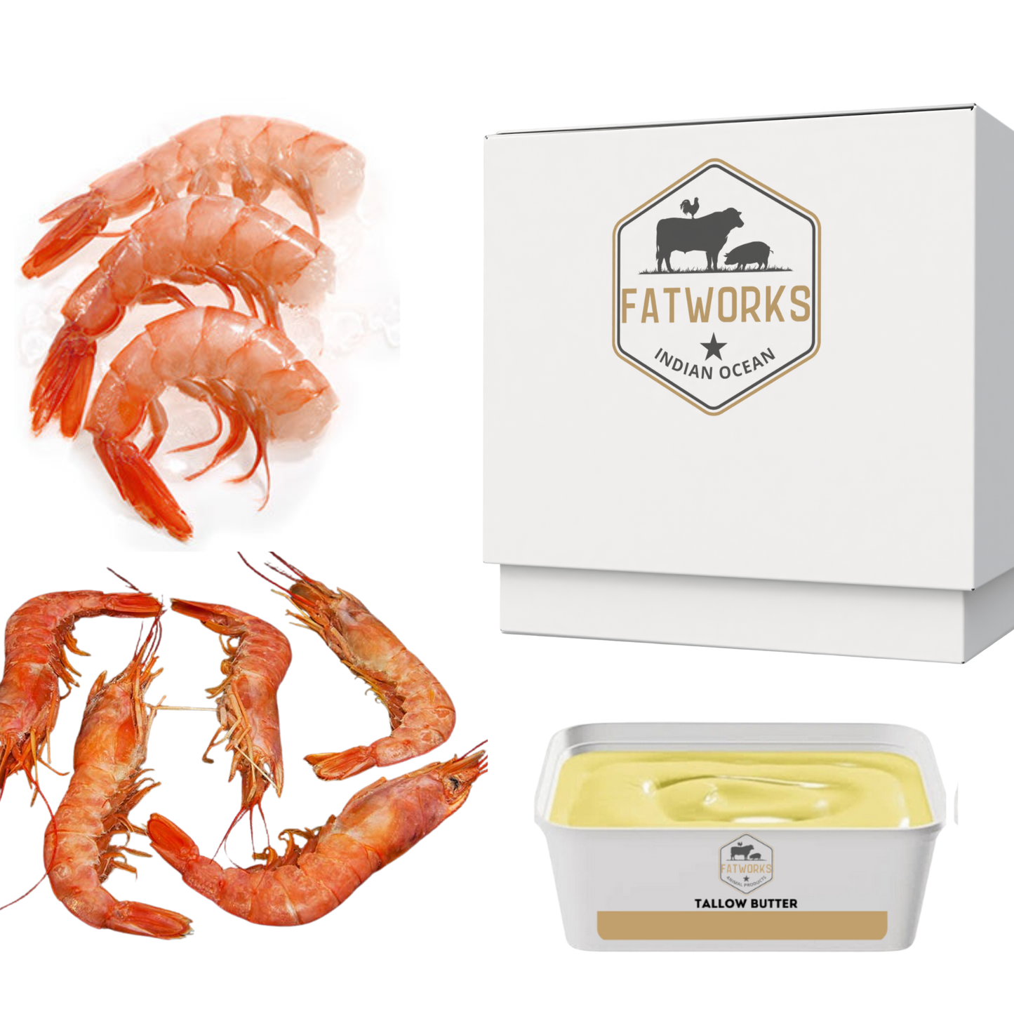 1kg Fresh Pink Prawns (Cleaned & Butterflied) + 500g Beef tallow Butter