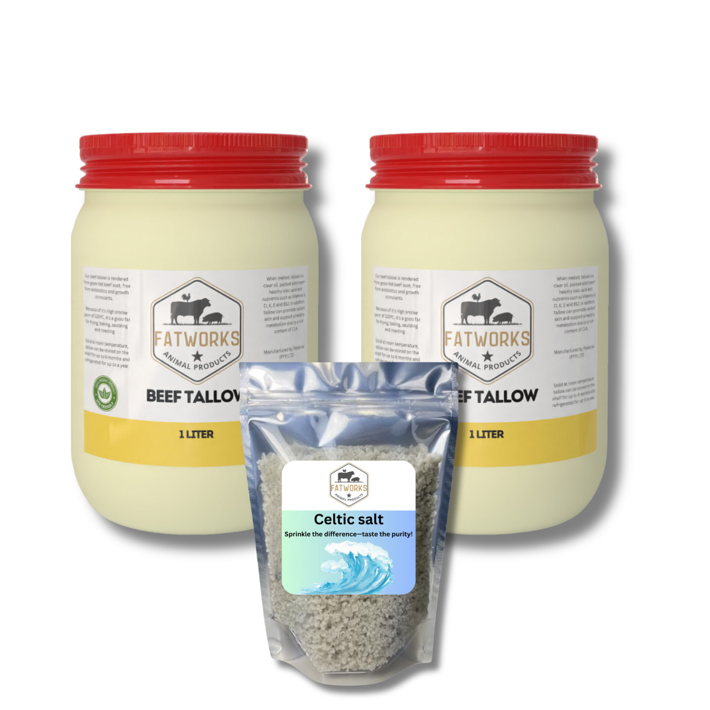 2kg Beef Tallow in Consol and 100g Celtic Salt