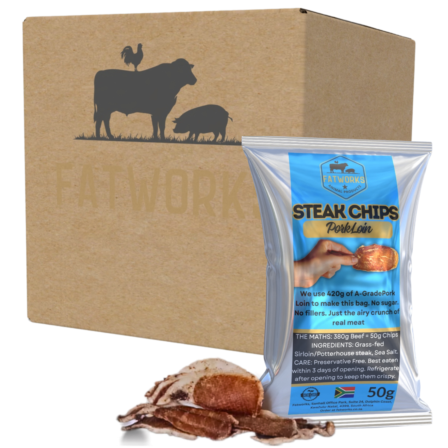 100% Pastured Pork Steak Chips - 50g x 4