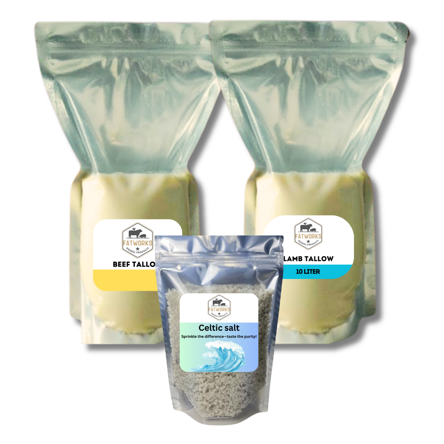 1kg Beef Tallow , 1kg Lamb Tallow and 100g Celtic Salt
