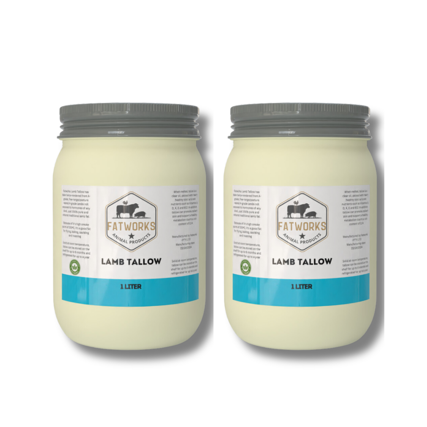 2 x 1L Lamb tallow in Consol Glass