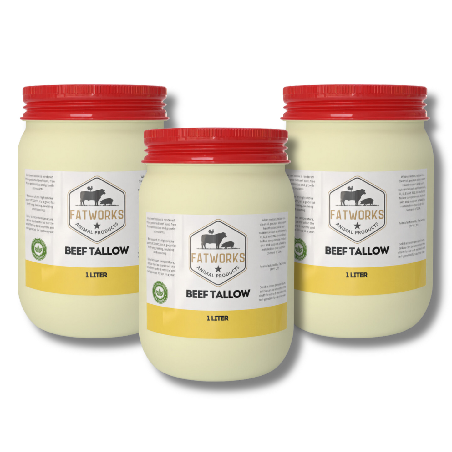 3 x 1L Beef tallow in Consol Glass