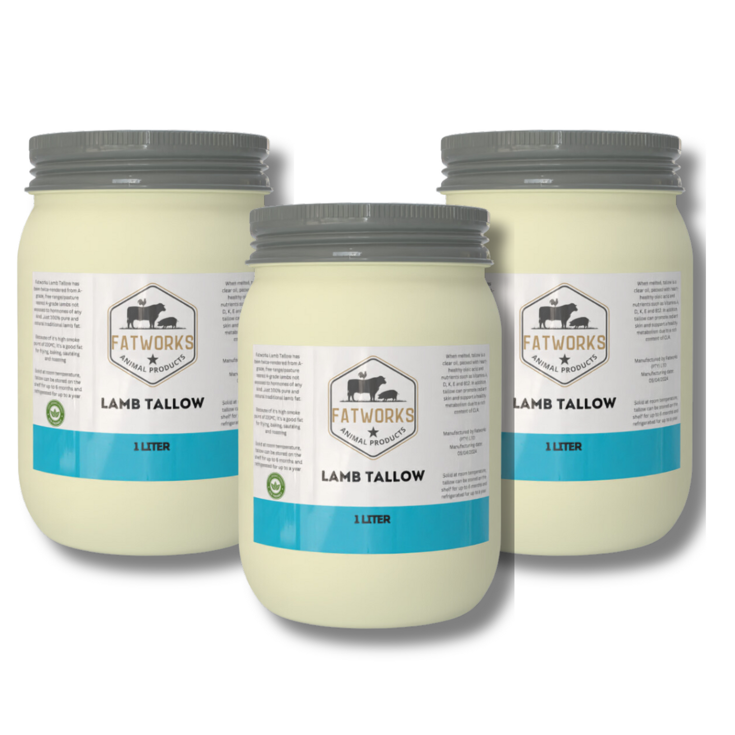 3 x 1L Lamb tallow in Consol Glass