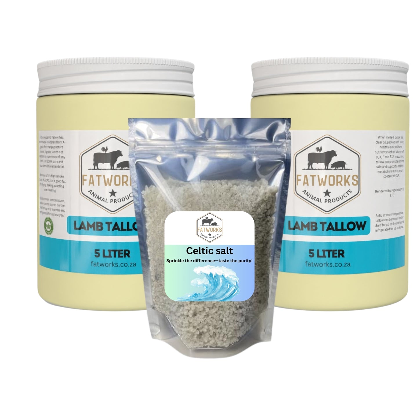 2 x 700g Lamb tallow and 100g Celtic salt