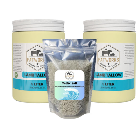 2 x 700g Lamb tallow and 100g Celtic salt