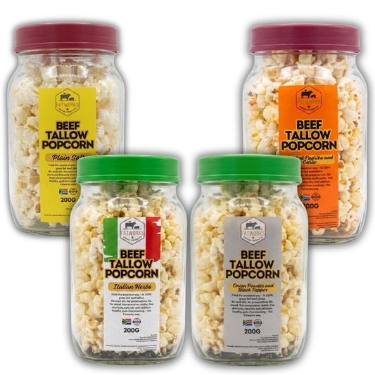 Beef Tallow Popcorn In Consol Glass – 4-Flavour Party Mix