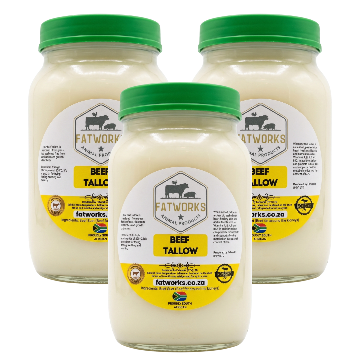 3 x 1L Beef tallow in Consol Glass