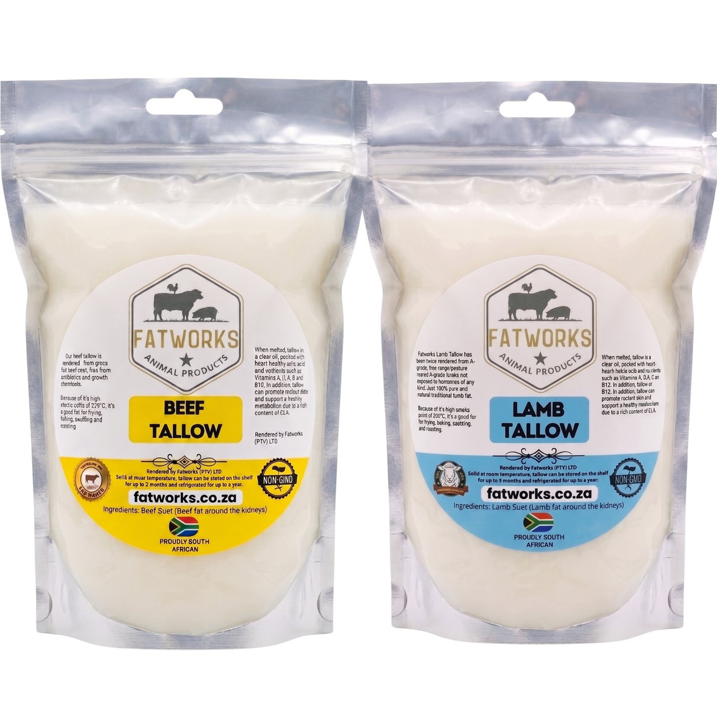 1kg Beef & 1kg Lamb Tallow pouches