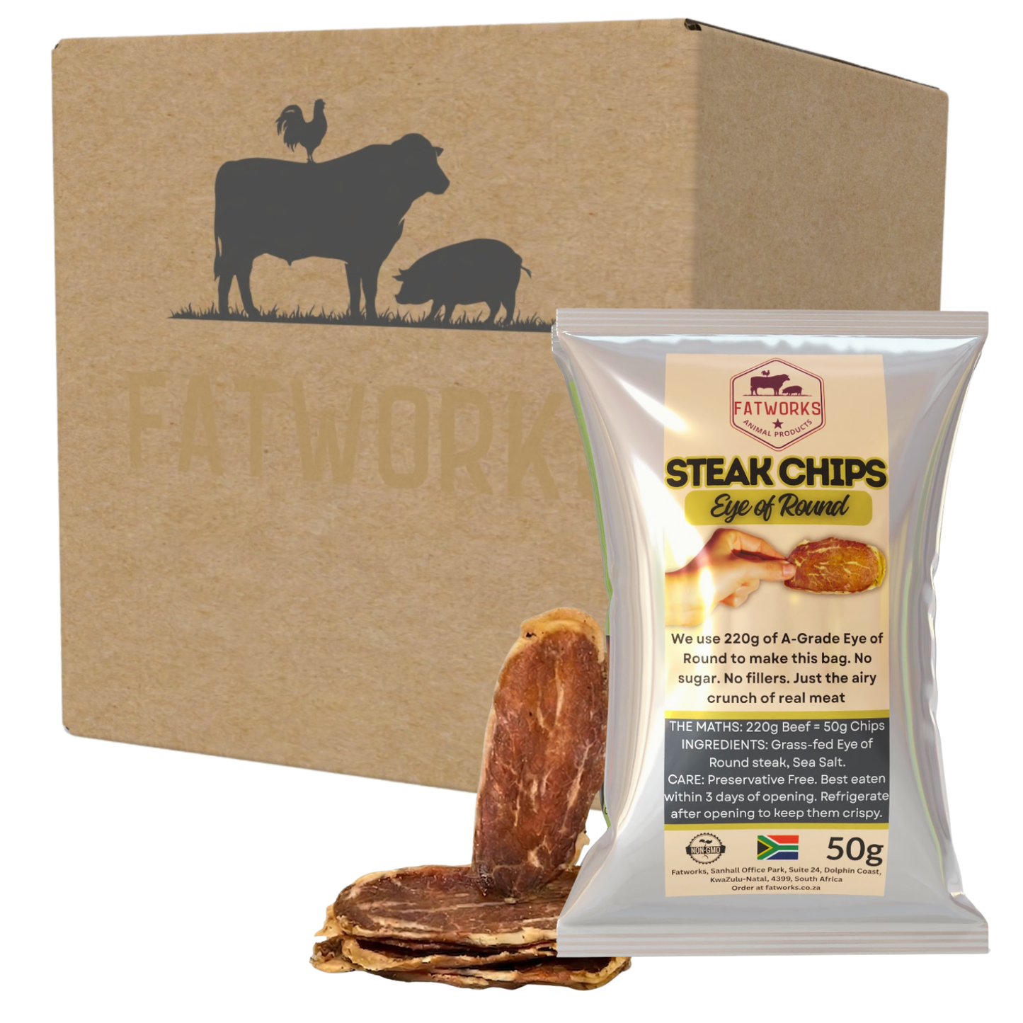 Eye of Round Steak Chips - 100% A-Grade Beef (4 x 50g)