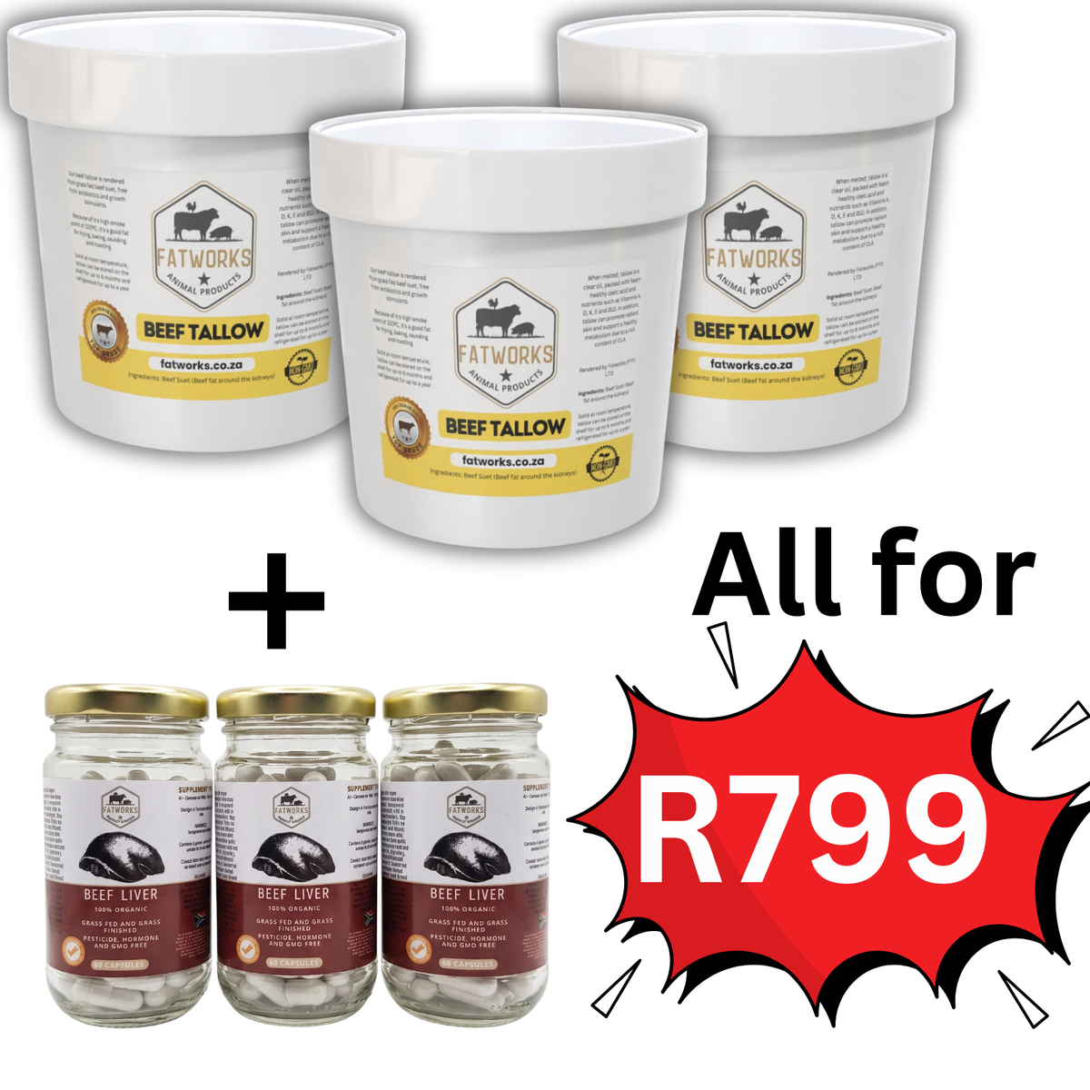 3x 2L Beef Tallow + 3x Beef Liver Capsules (60s)